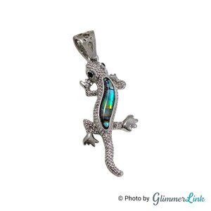 Silver Tone Gecko Pendant With Abalone Shell Inlay